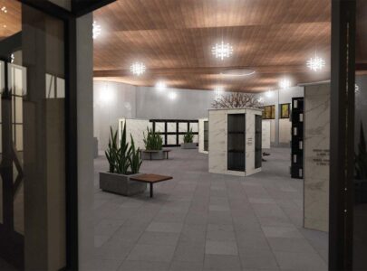 chránky kolumbária s jednotným dizajnom a miestom pre sviečky a kvety