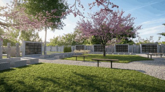 Kolumbárium na hřbitově s modulárními urnovými schránkami